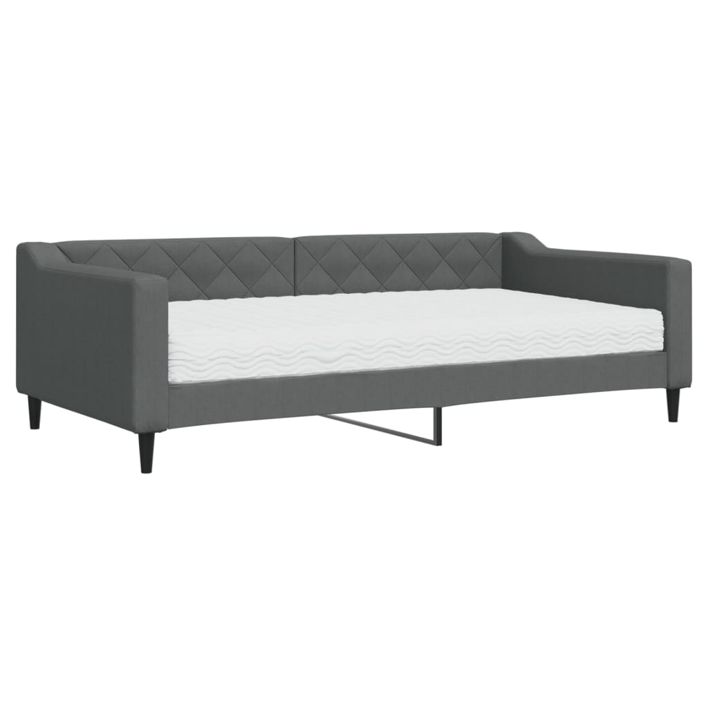 Lit de jour avec matelas gris foncé 100x200 cm tissu - XIOS