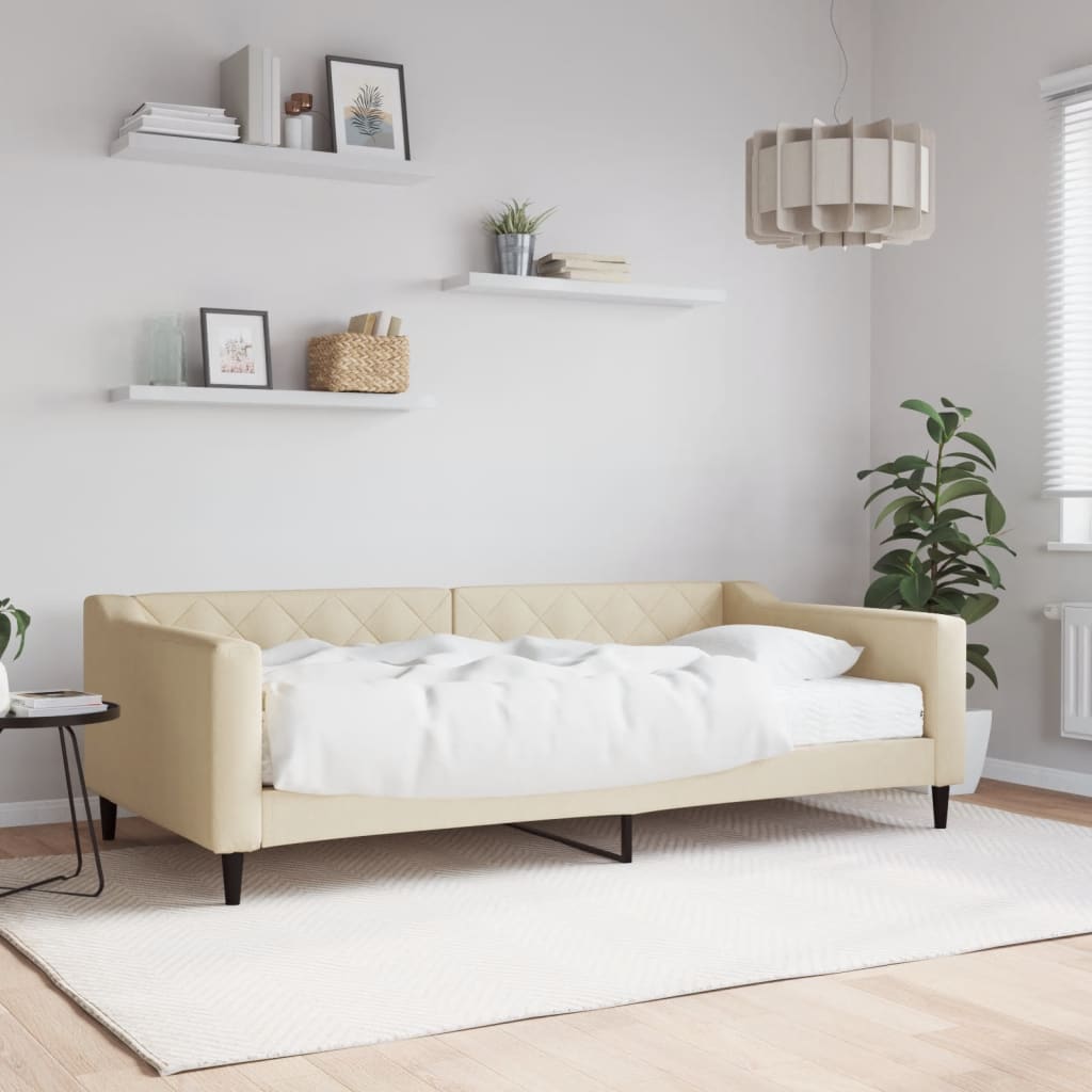 Lit de jour avec matelas crème 100x200 cm tissu - XIOS