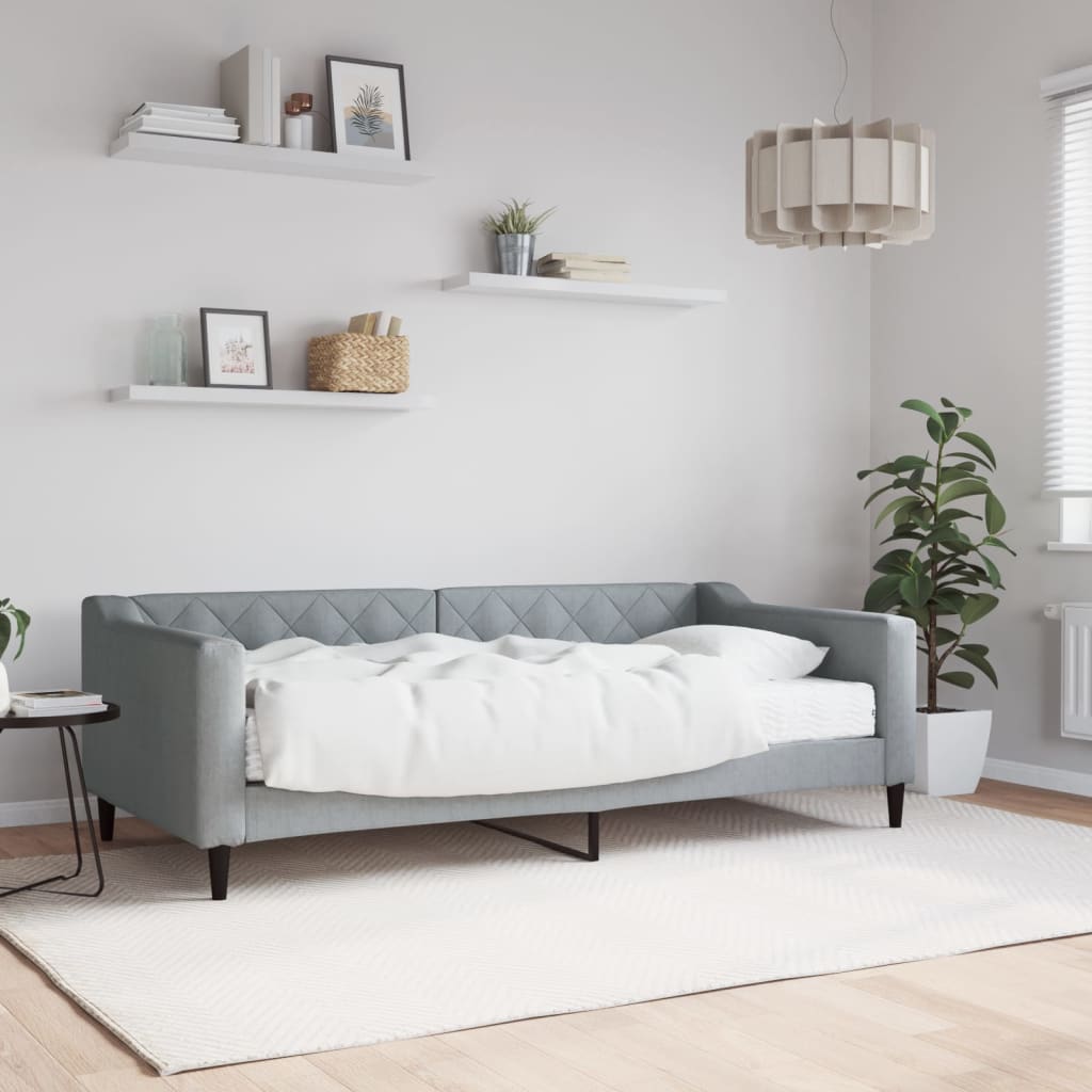 Lit de jour avec matelas gris clair 90x190 cm tissu - XIOS