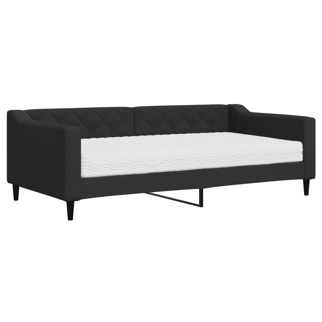 Lit de jour avec matelas noir 90x190 cm tissu - XIOS