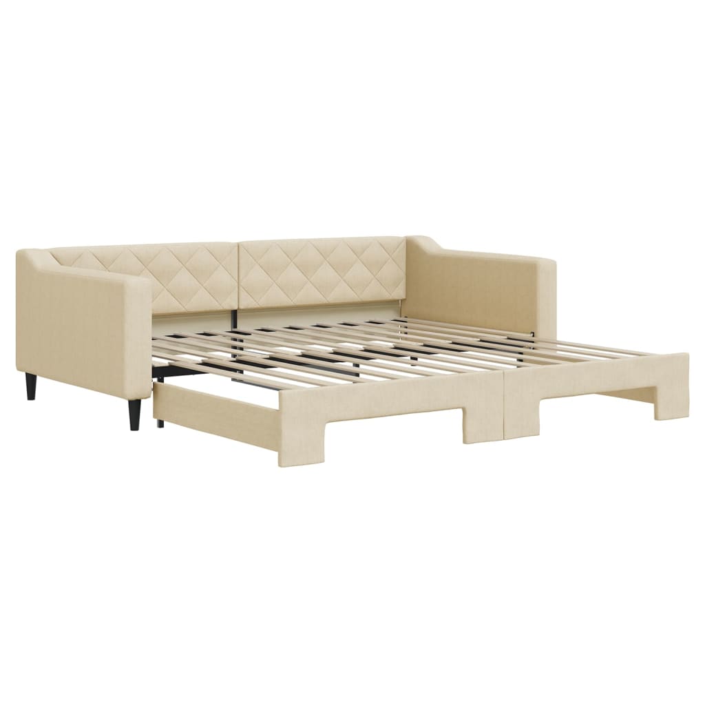 Lit de jour avec lit gigogne crème 100x200 cm tissu - XIOS