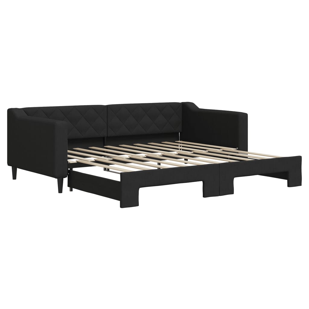 Lit de jour avec lit gigogne noir 90x190 cm tissu