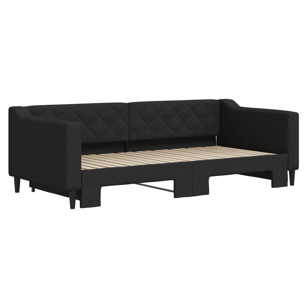 Lit de jour avec lit gigogne noir 90x190 cm tissu