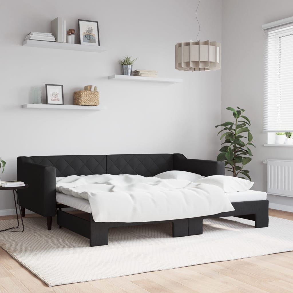 Lit de jour avec lit gigogne noir 90x190 cm tissu