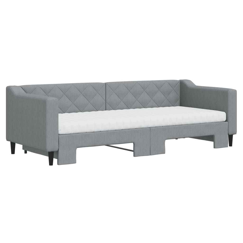 Lit de jour avec gigogne et matelas gris clair 80x200 cm tissu - XIOS