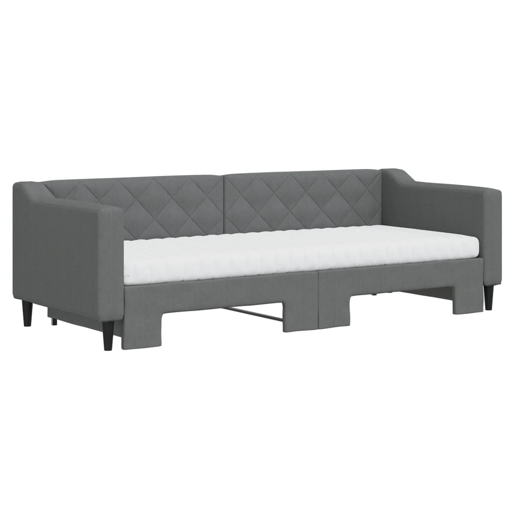 Lit de jour avec gigogne et matelas gris foncé 80x200 cm tissu - XIOS