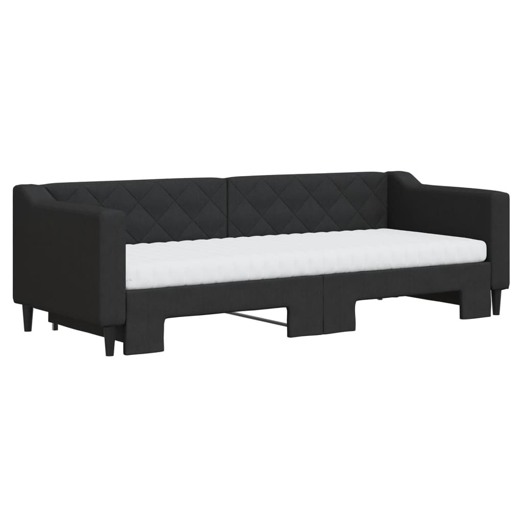 Lit de jour avec lit gigogne et matelas noir 80x200 cm tissu - XIOS