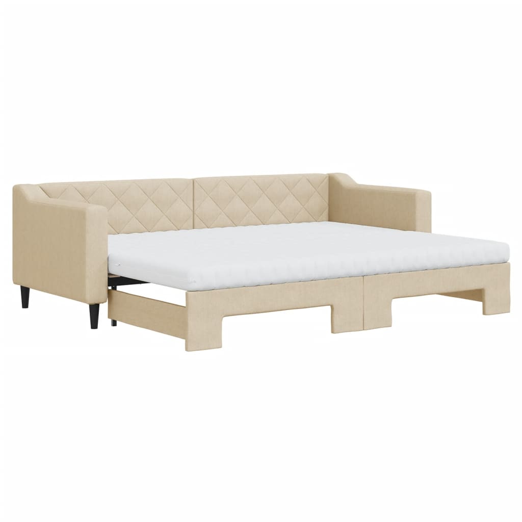 Lit de jour avec gigogne et matelas crème 80x200 cm tissu - XIOS