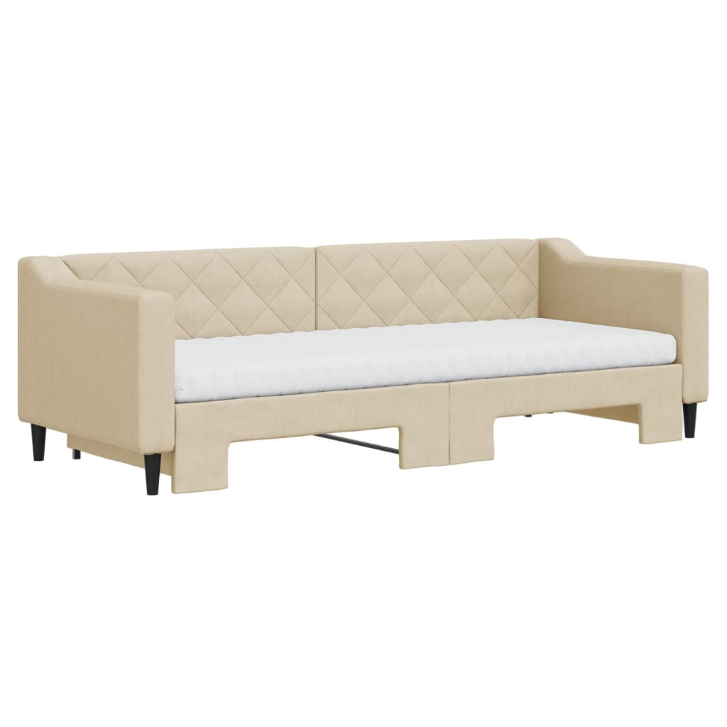 Lit de jour avec gigogne et matelas crème 80x200 cm tissu - XIOS