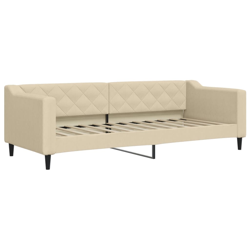 Lit de jour avec gigogne et matelas crème 80x200 cm tissu