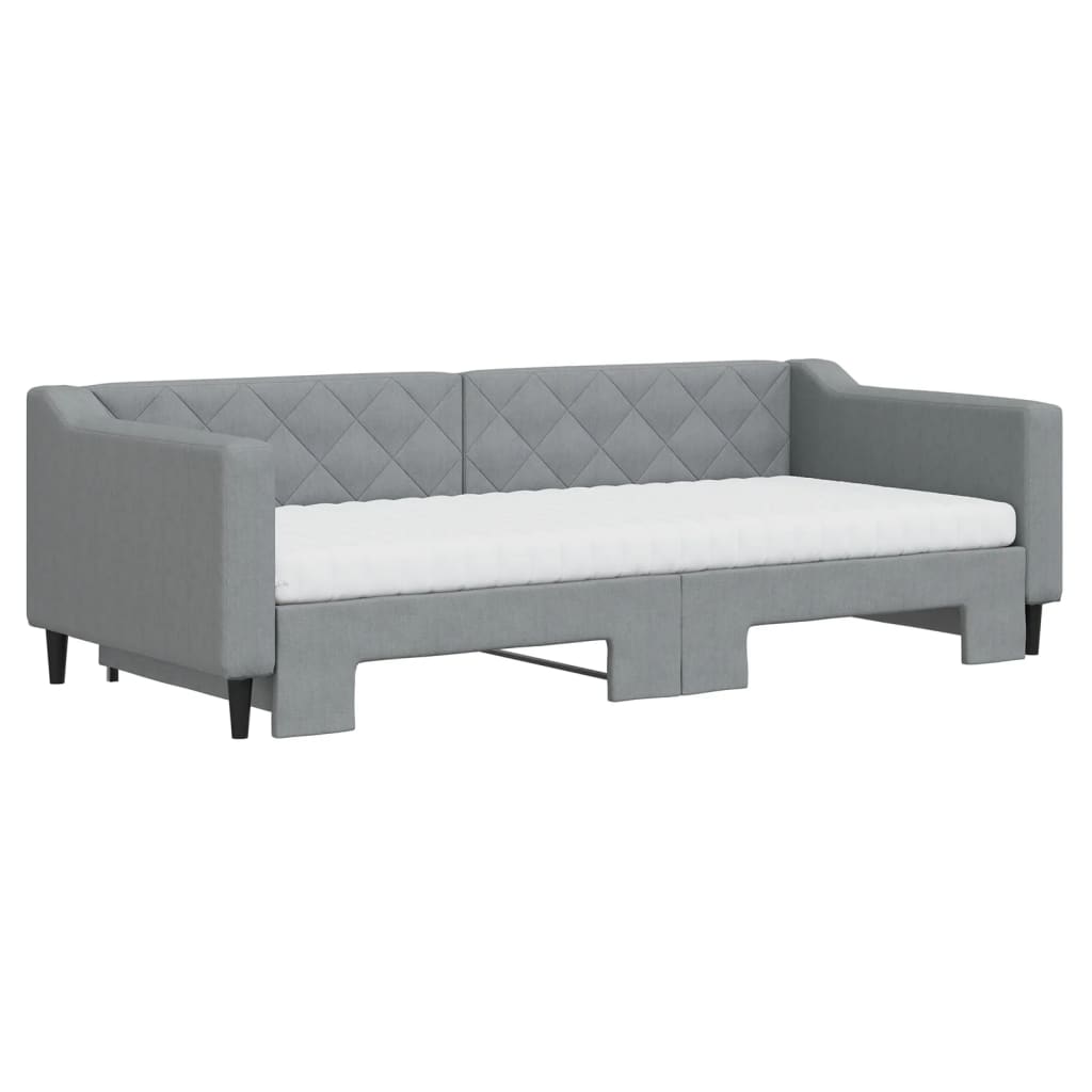 Lit de jour avec gigogne et matelas gris clair 90x200 cm tissu - XIOS