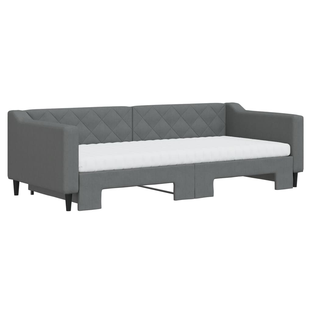 Lit de jour avec gigogne et matelas gris foncé 90x200 cm tissu - XIOS