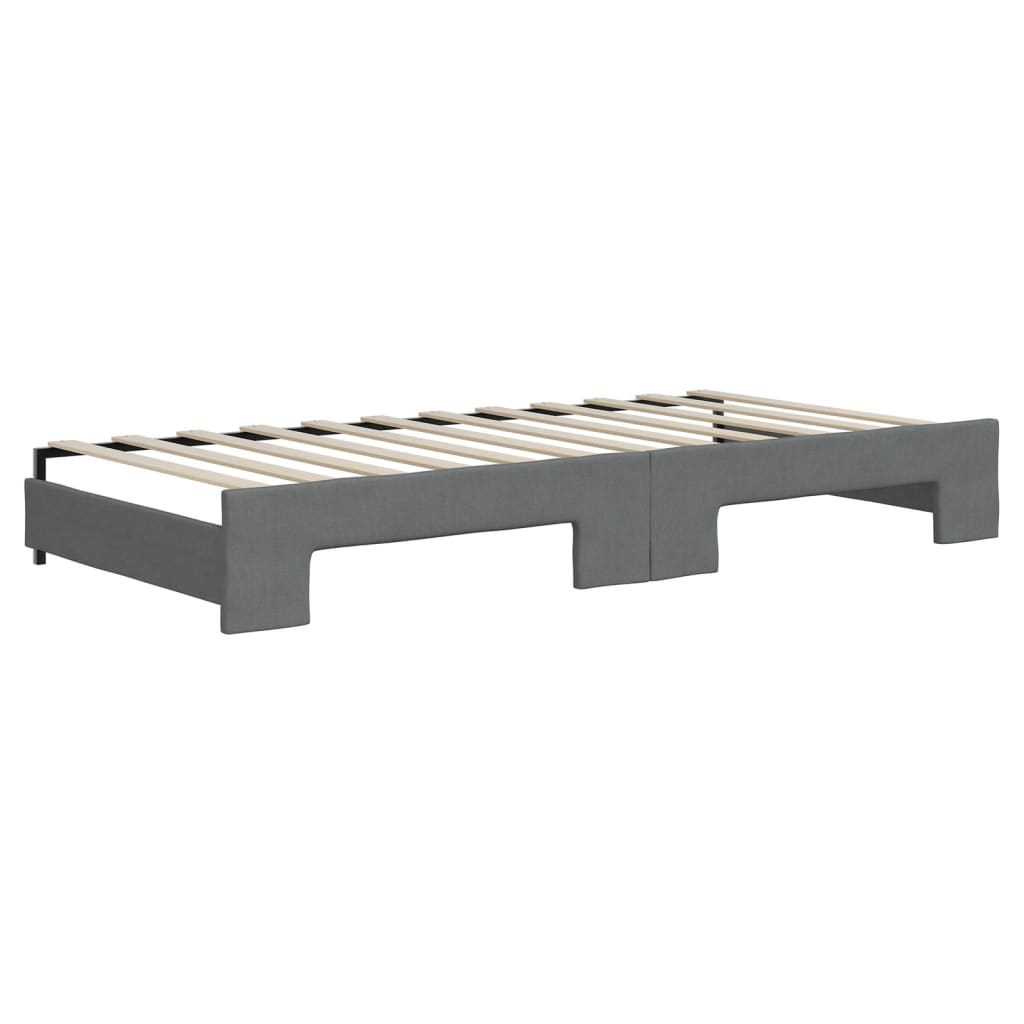 Lit de jour avec gigogne et matelas gris foncé 90x200 cm tissu - XIOS