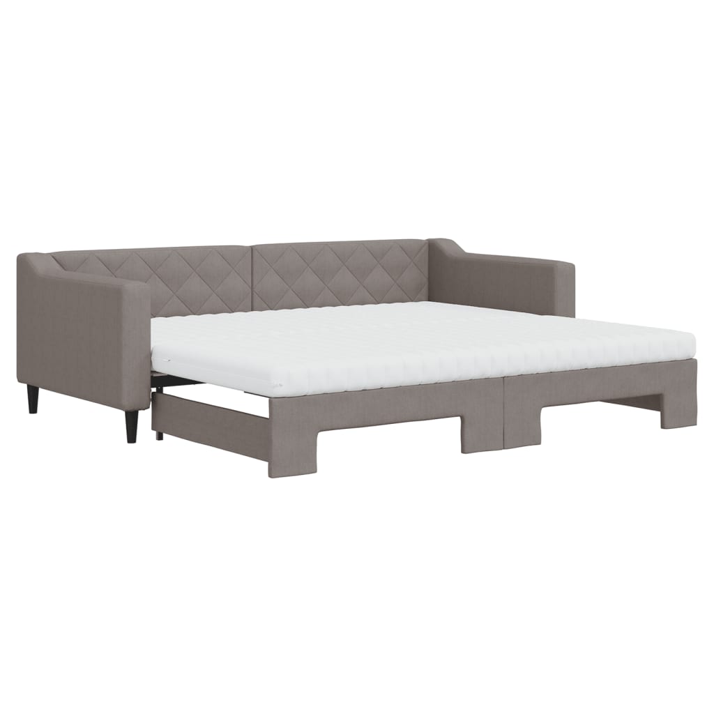 Lit de jour avec gigogne et matelas taupe 90x200 cm tissu - XIOS