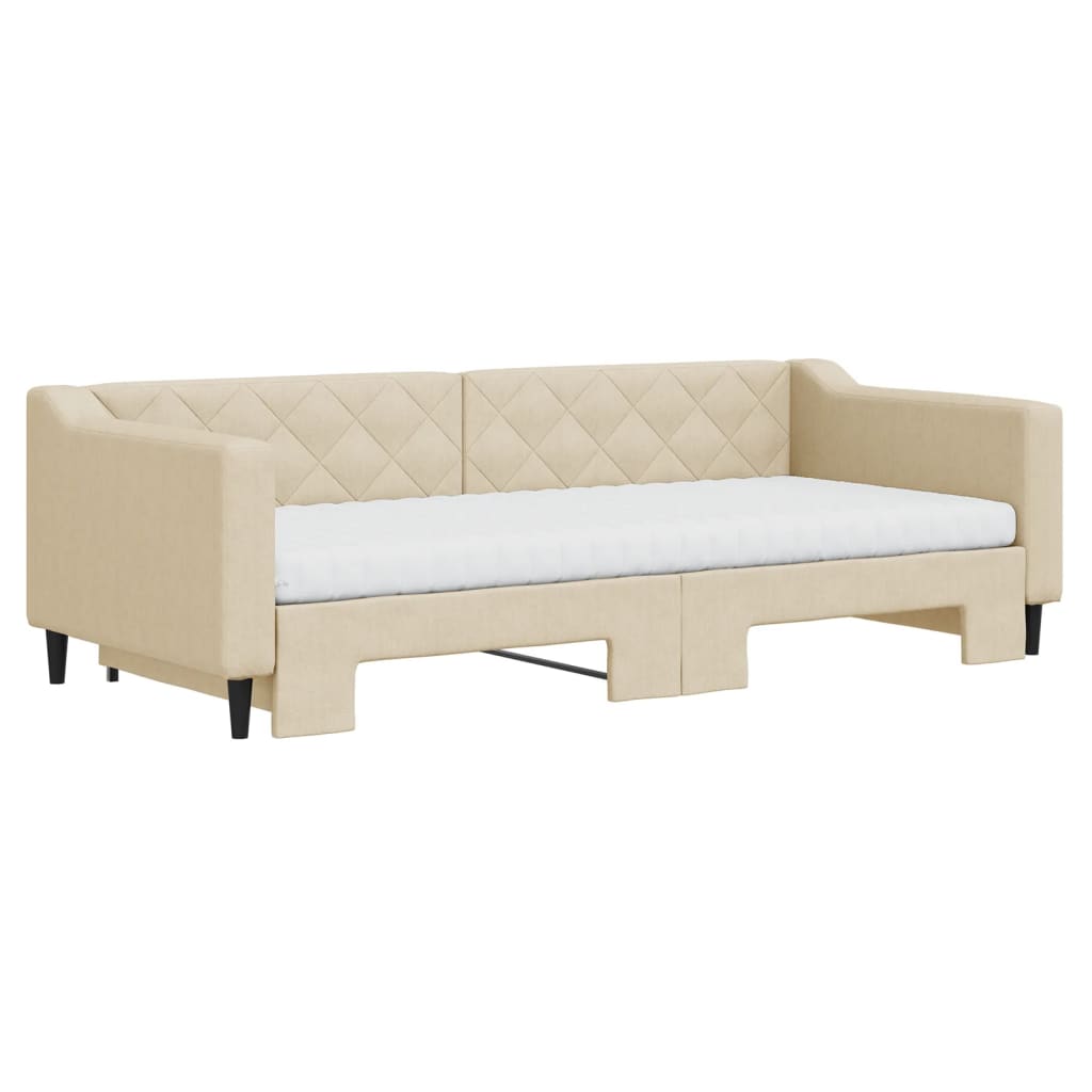 Lit de jour avec gigogne et matelas crème 90x200 cm tissu - XIOS