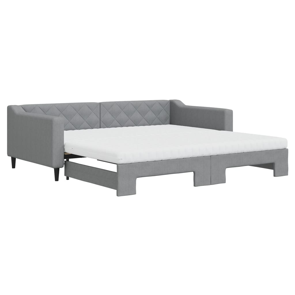 Lit de jour avec gigogne et matelas gris clair 100x200 cm tissu - XIOS