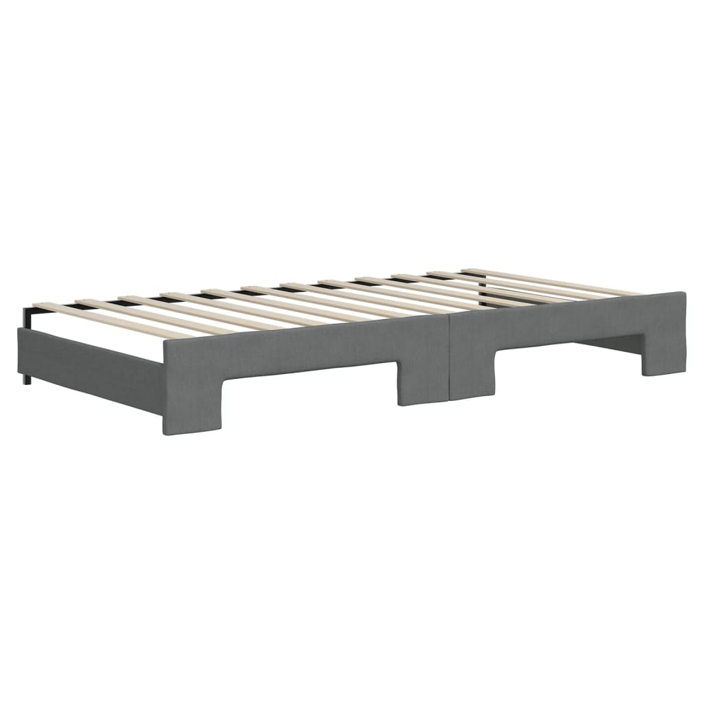 Lit de jour avec gigogne et matelas gris foncé 100x200 cm tissu - XIOS