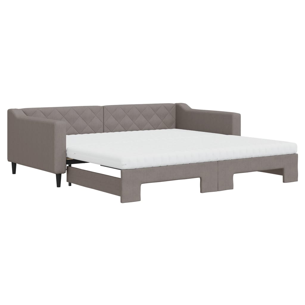 Lit de jour avec gigogne et matelas taupe 100x200 cm tissu - XIOS