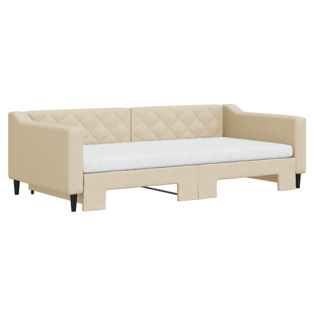 Lit de jour avec gigogne et matelas crème 100x200 cm tissu - XIOS