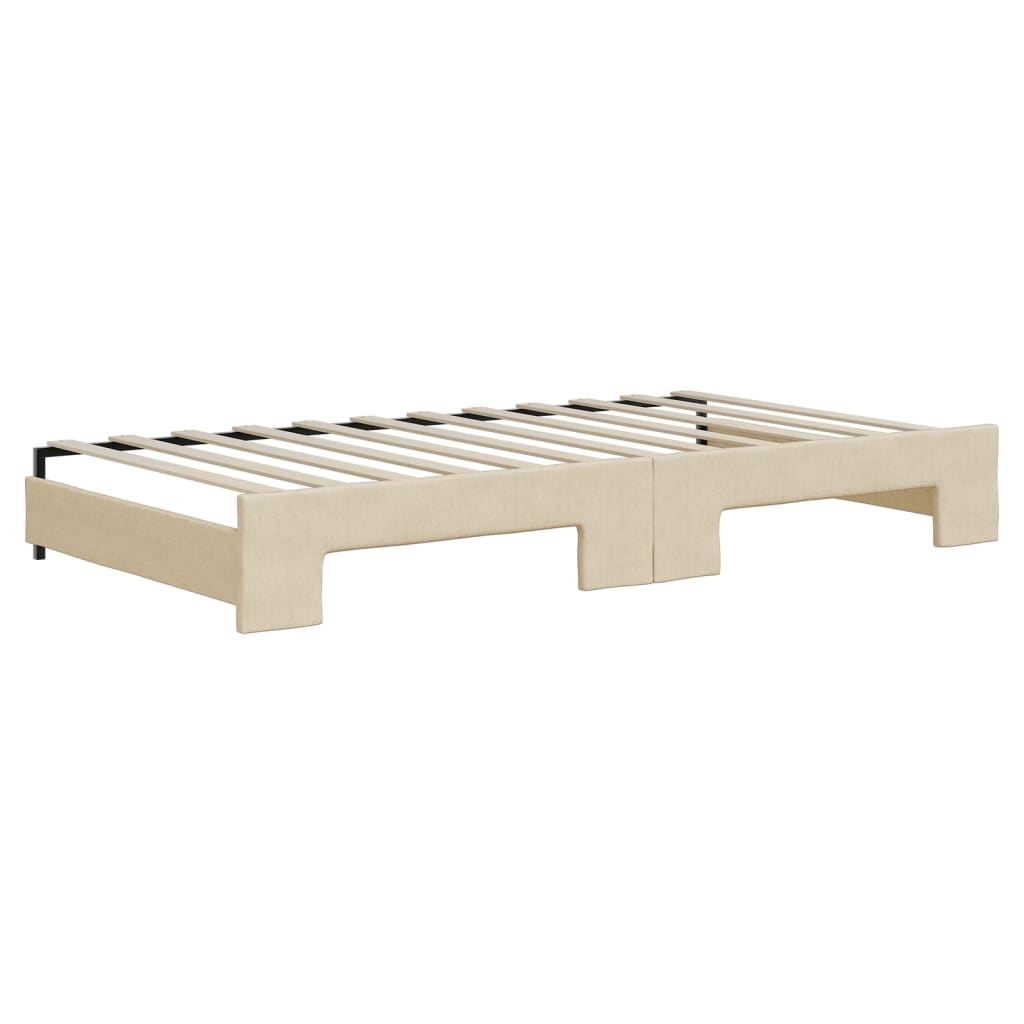 Lit de jour avec gigogne et matelas crème 100x200 cm tissu - XIOS