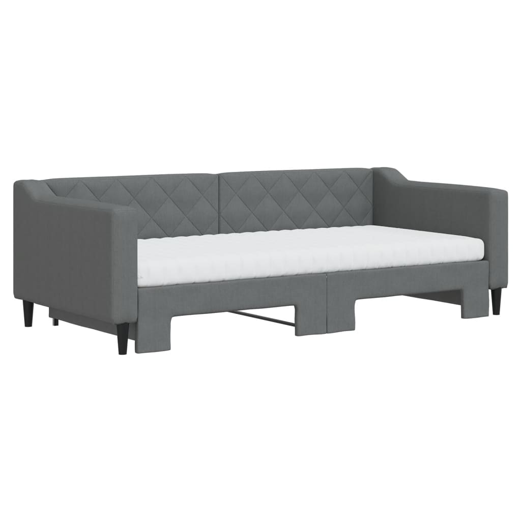Lit de jour avec gigogne et matelas gris foncé 90x190 cm tissu - XIOS