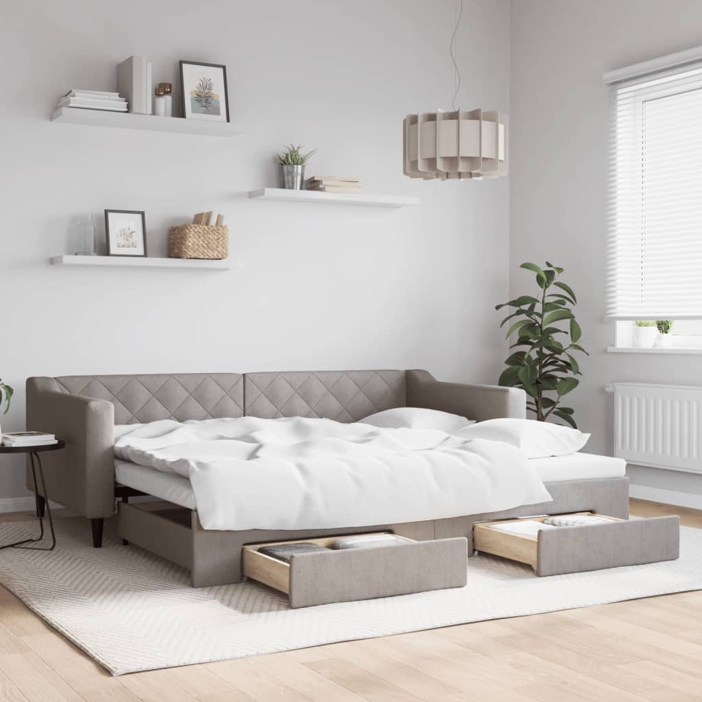Lit de jour avec gigogne et tiroirs sans matelas taupe 90x200cm - XIOS