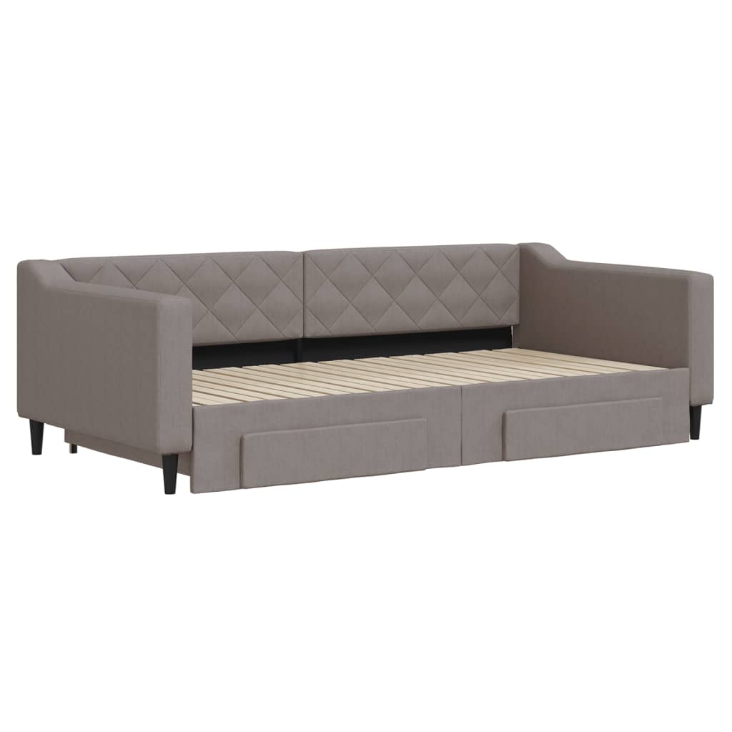 Lit de jour avec gigogne et tiroirs taupe 100x200 cm tissu - XIOS