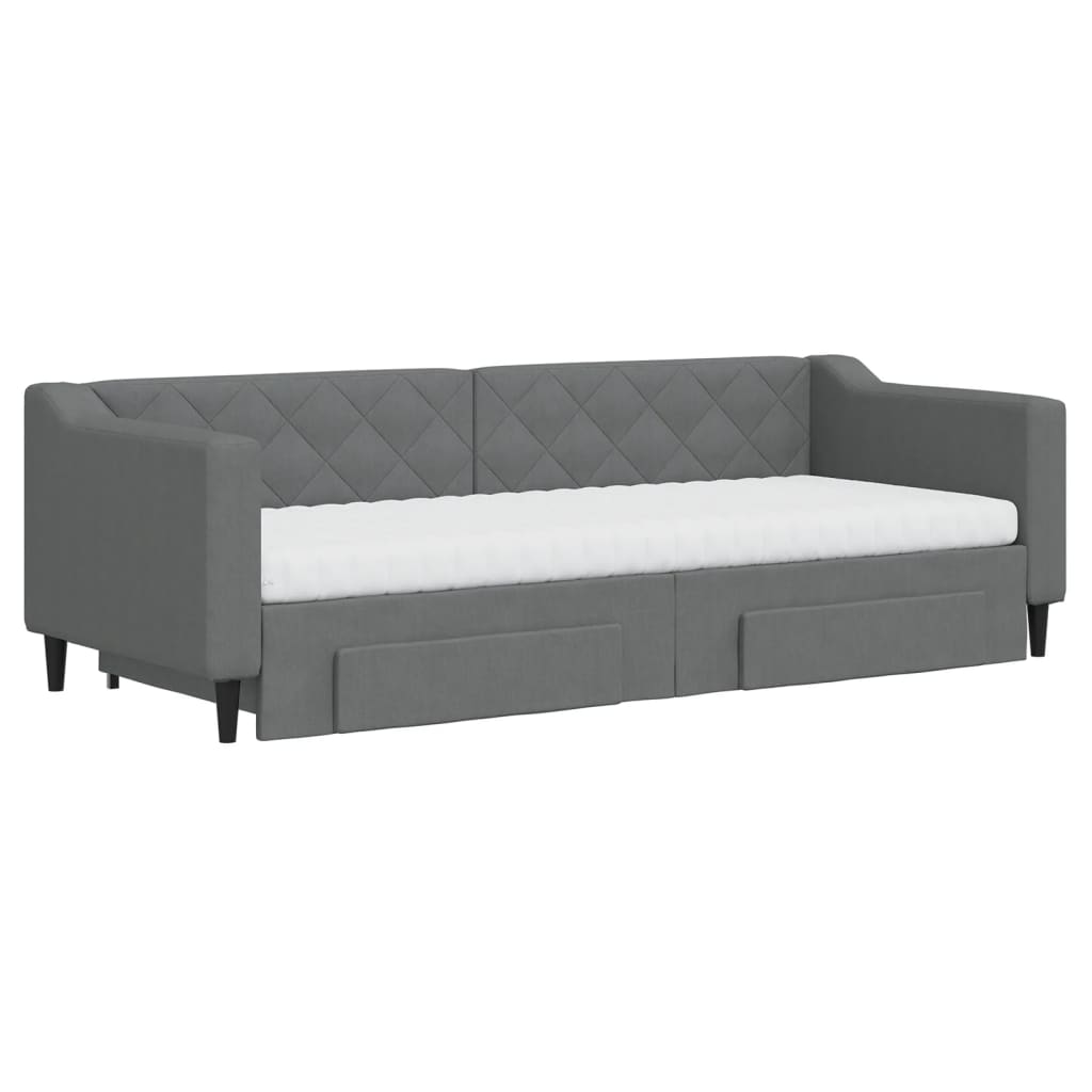 Lit de jour avec gigogne et tiroirs gris foncé 80x200 cm tissu - XIOS