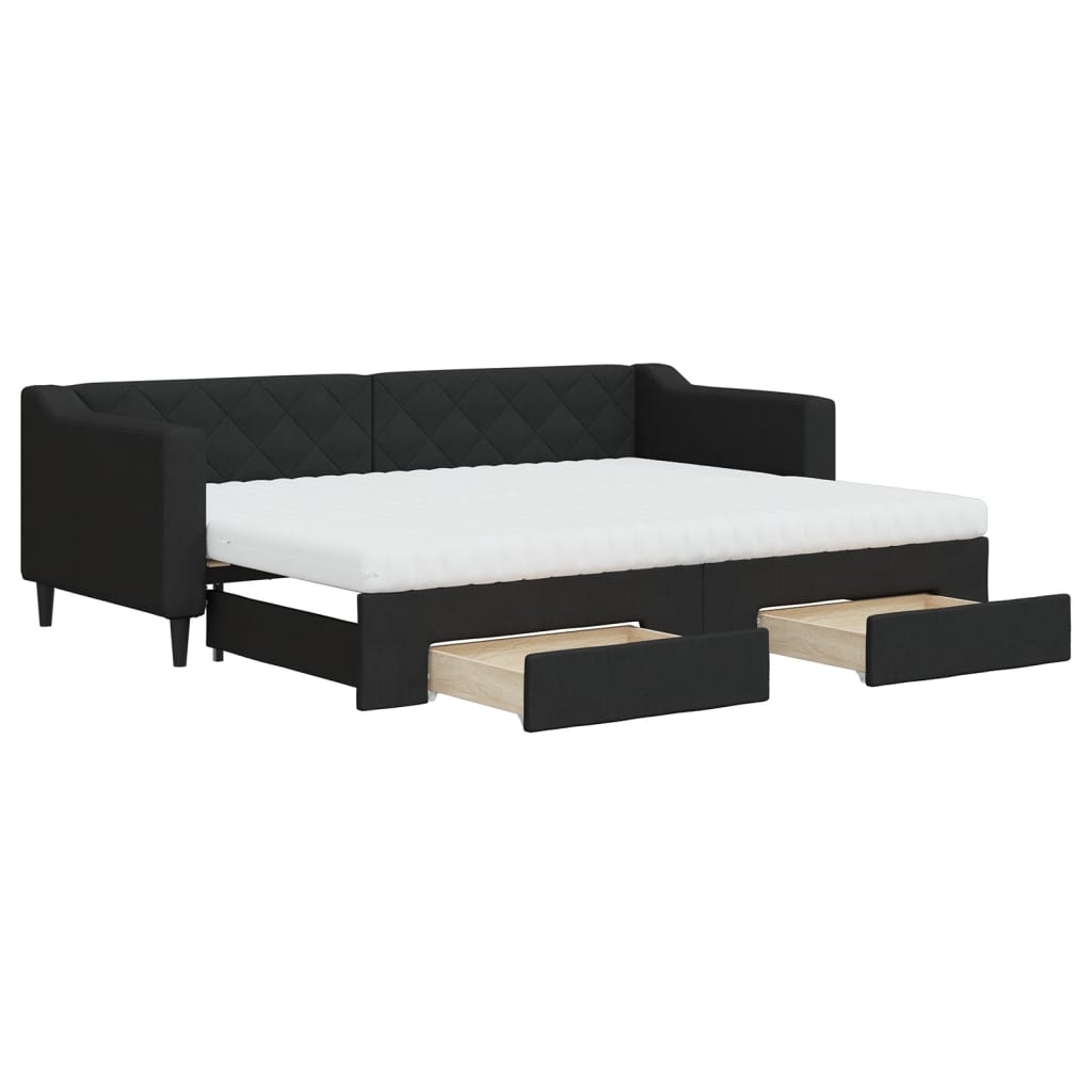 Lit de jour avec gigogne et tiroirs noir 80x200 cm tissu - XIOS