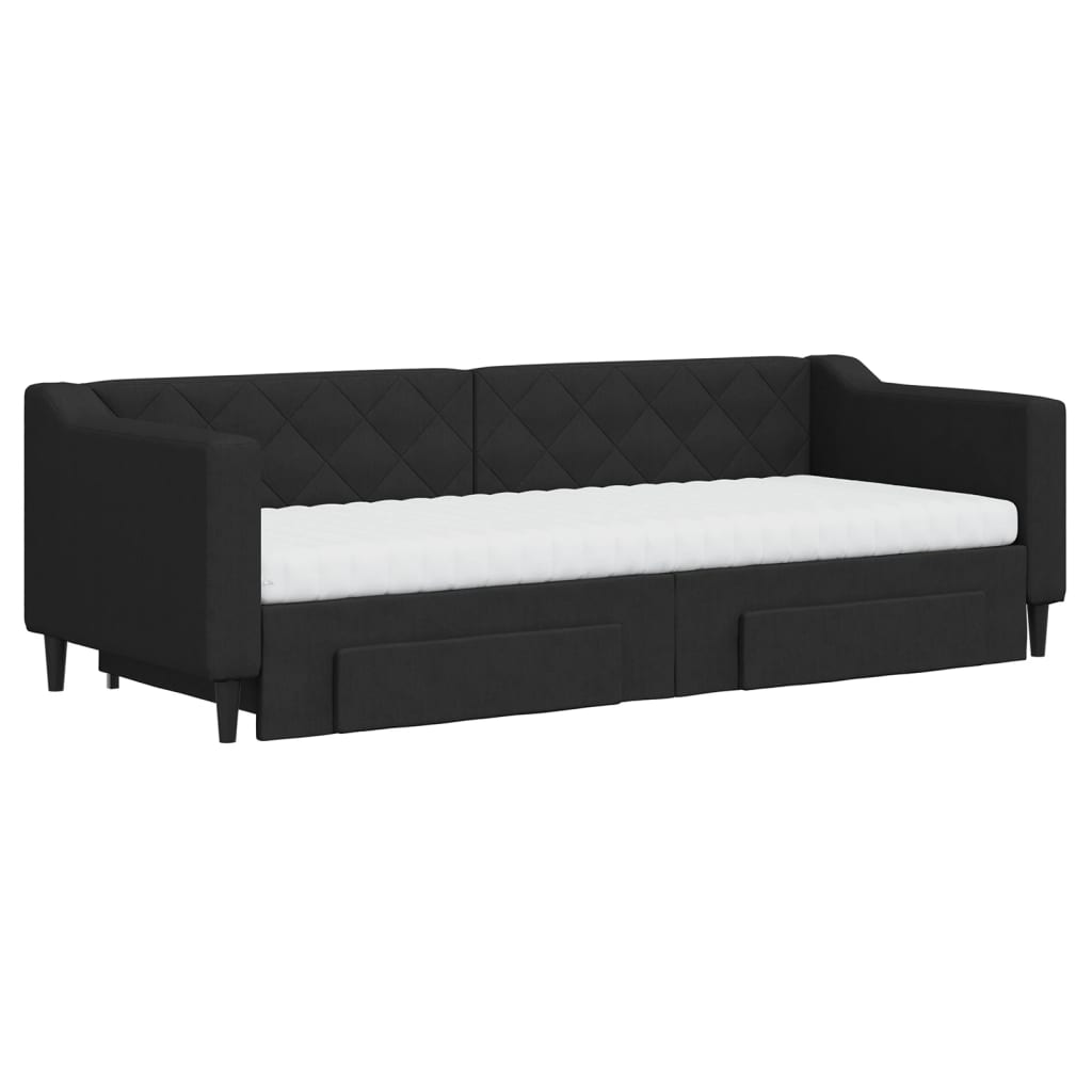 Lit de jour avec gigogne et tiroirs noir 80x200 cm tissu - XIOS