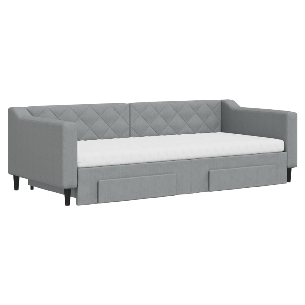 Lit de jour avec gigogne et tiroirs gris clair 90x200 cm tissu - XIOS
