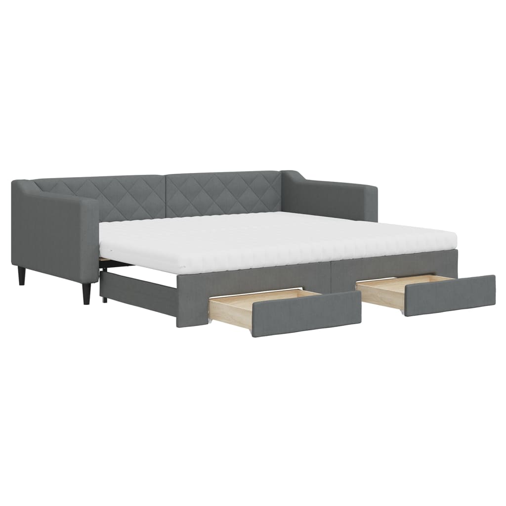 Lit de jour avec gigogne et tiroirs gris foncé 90x200 cm tissu - XIOS