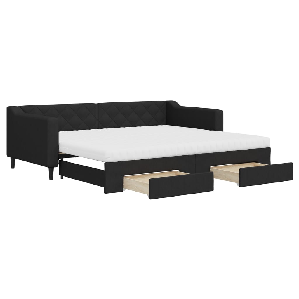 Lit de jour avec gigogne et tiroirs noir 90x200 cm tissu - XIOS