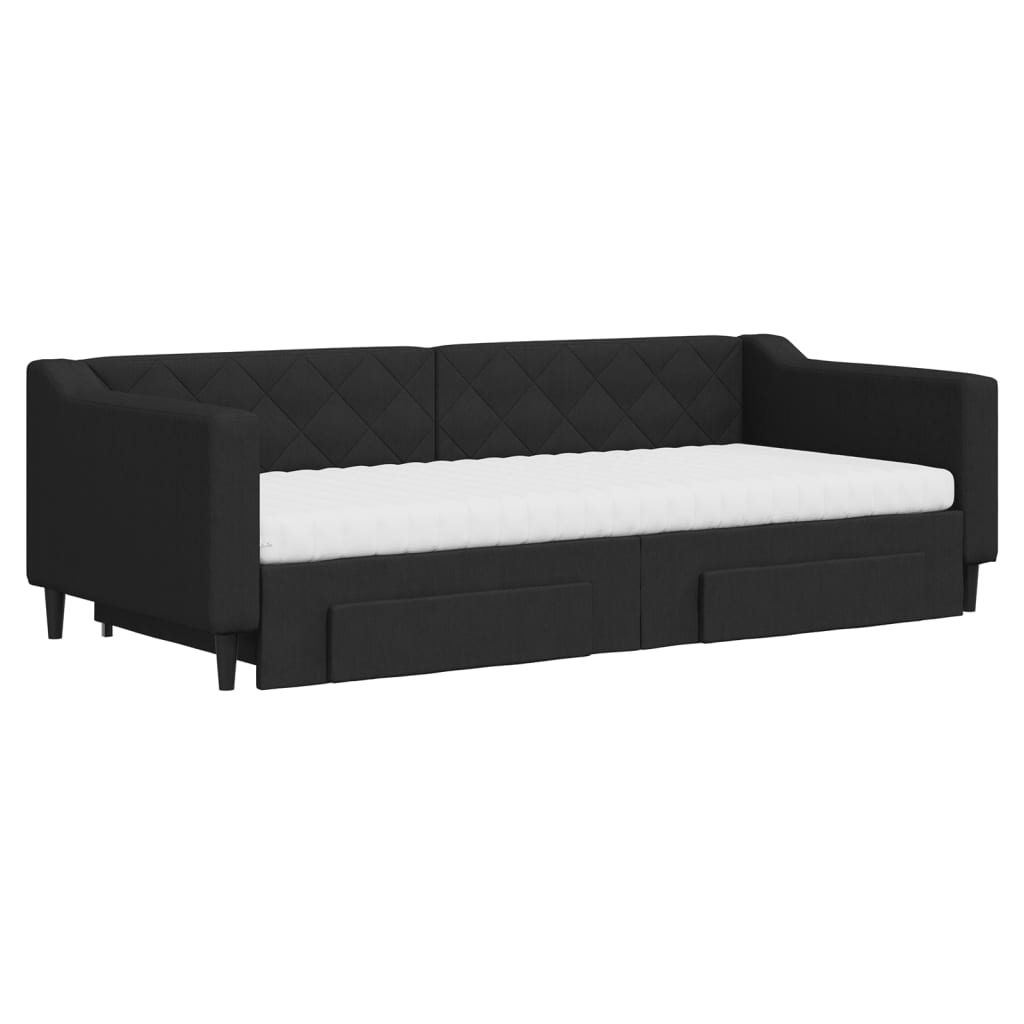 Lit de jour avec gigogne et tiroirs noir 90x200 cm tissu - XIOS