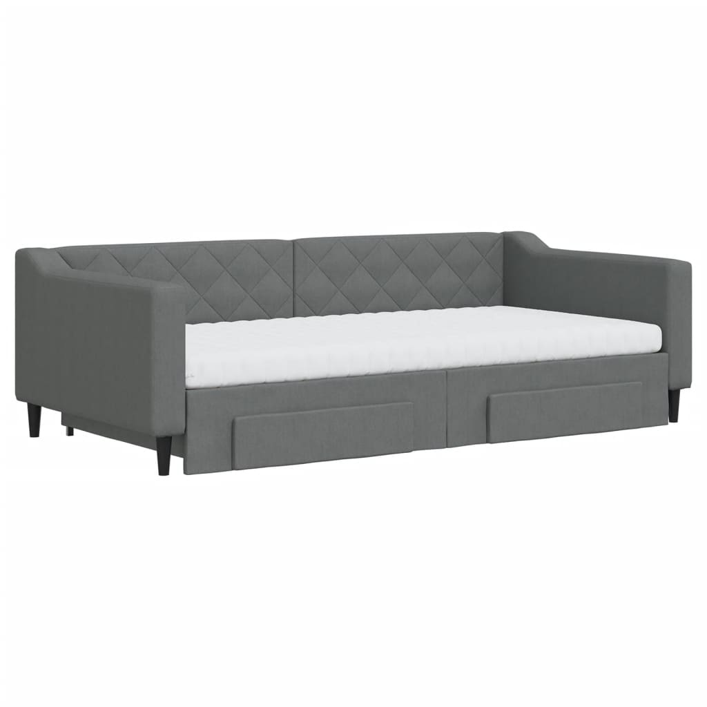 Lit de jour avec gigogne et tiroirs gris foncé 100x200 cm tissu - XIOS