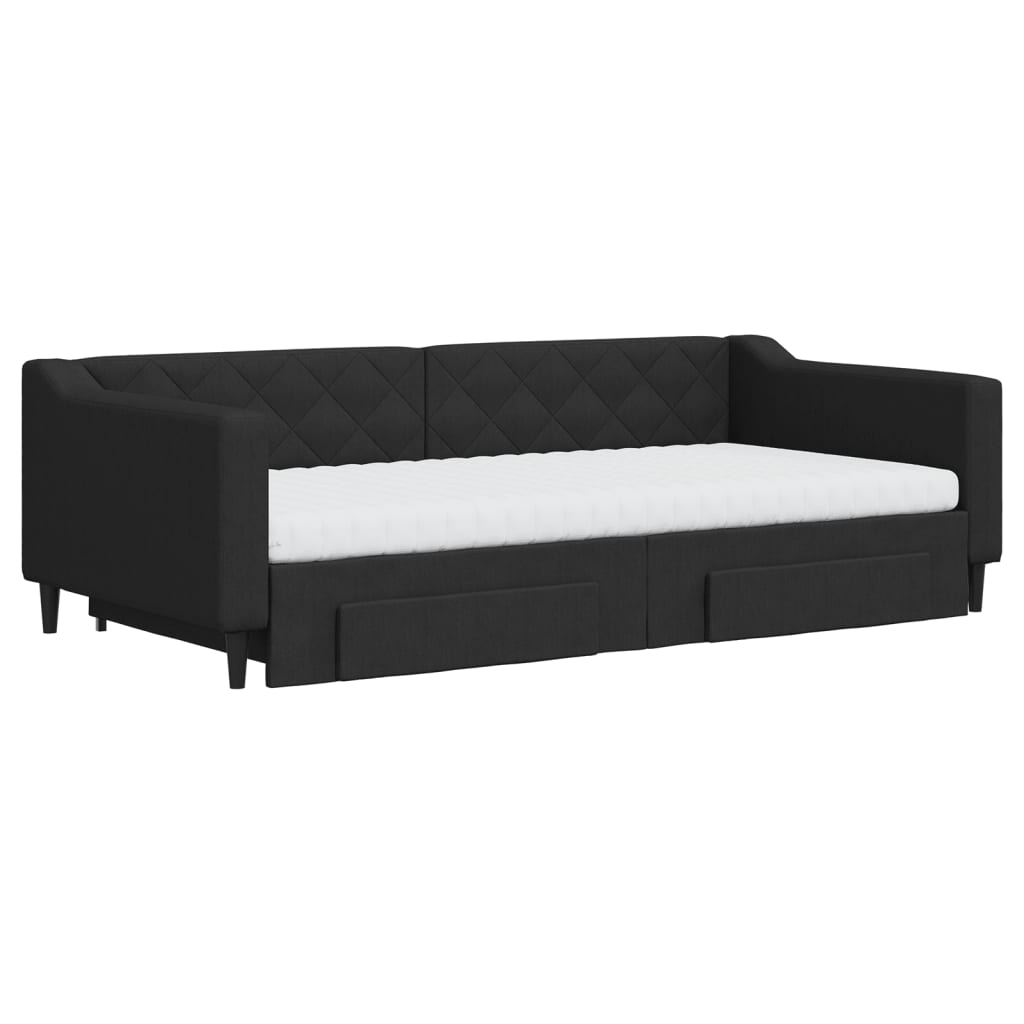 Lit de jour avec gigogne et tiroirs noir 100x200 cm tissu - XIOS