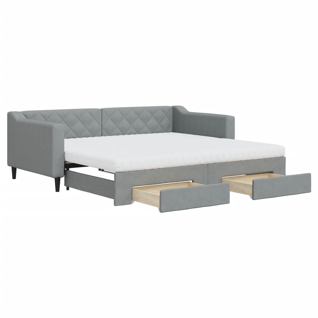 Lit de jour avec gigogne et tiroirs gris clair 90x190 cm tissu - XIOS