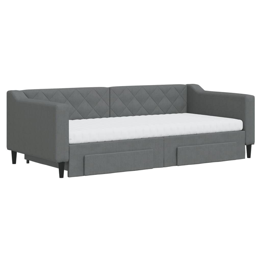 Lit de jour avec gigogne et tiroirs gris foncé 90x190 cm tissu - XIOS