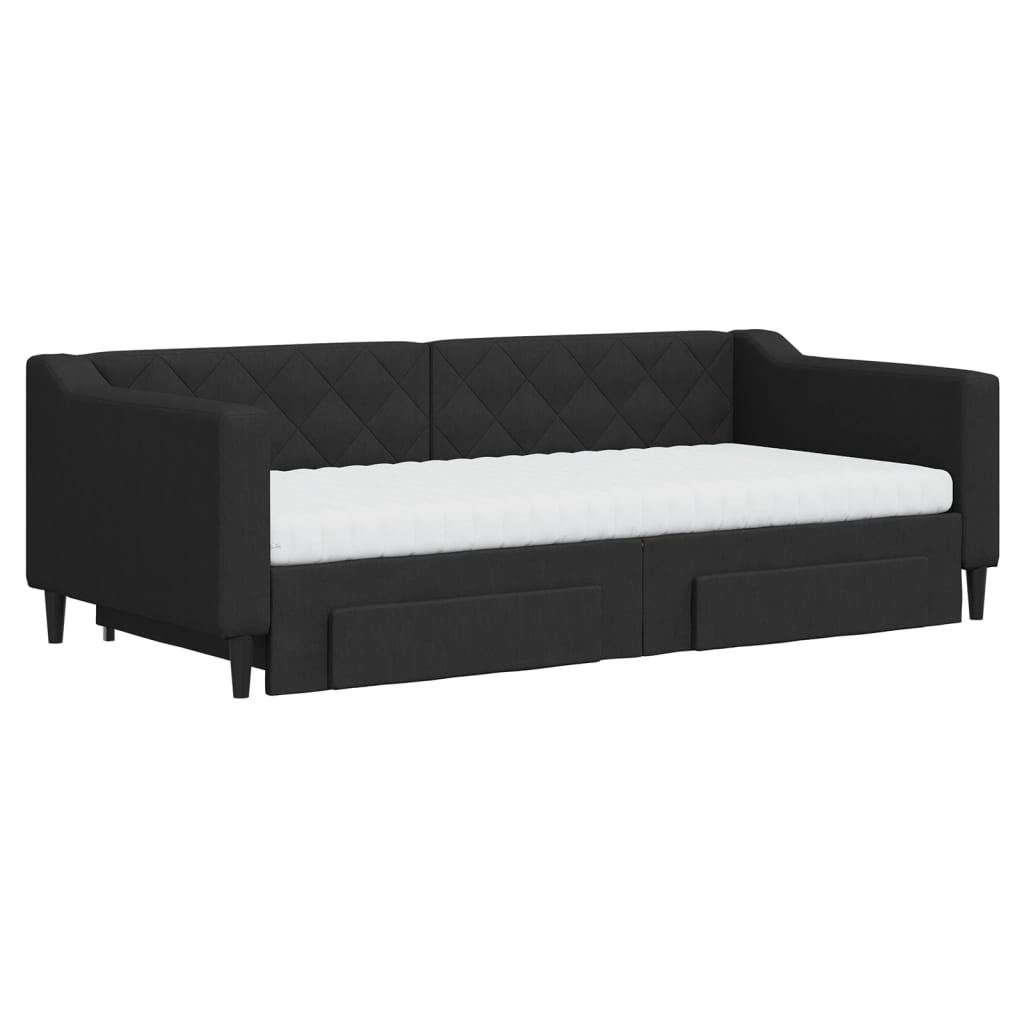 Lit de jour avec gigogne et tiroirs noir 90x190 cm tissu - XIOS
