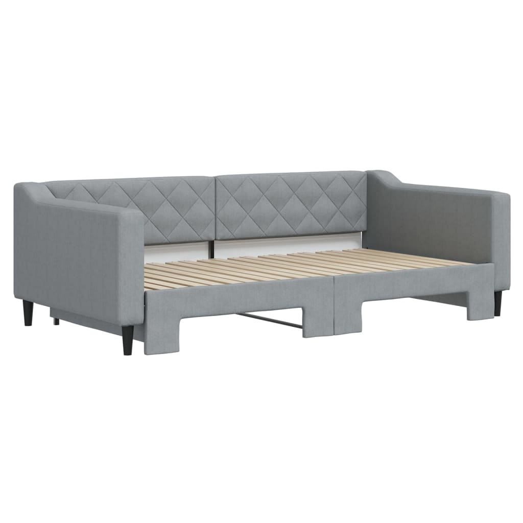 Lit de jour avec lit gigogne gris clair 100x190 cm tissu