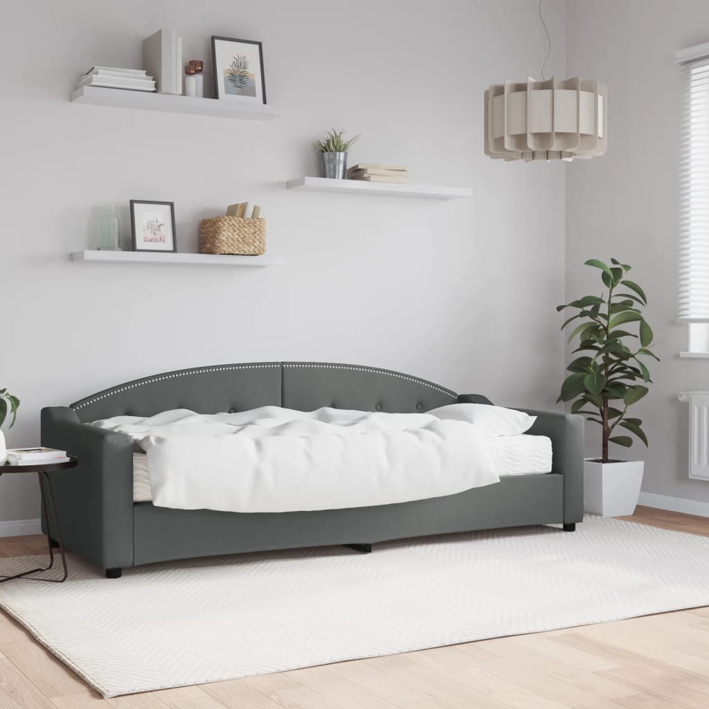 Lit de jour avec matelas gris foncé 80x200 cm tissu - XIOS