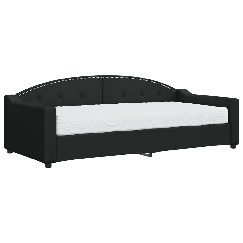 Lit de jour avec matelas noir 90x200 cm tissu - XIOS