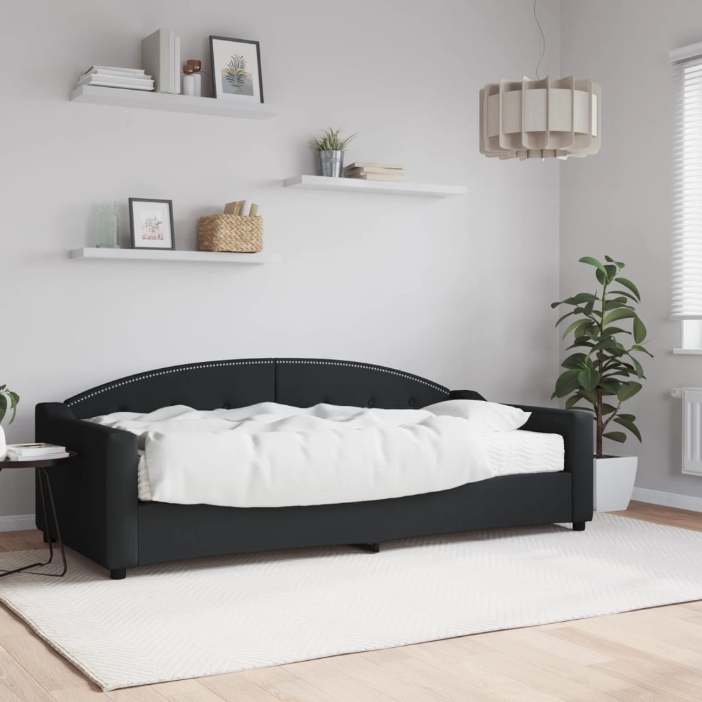 Lit de jour avec matelas noir 90x200 cm tissu - XIOS