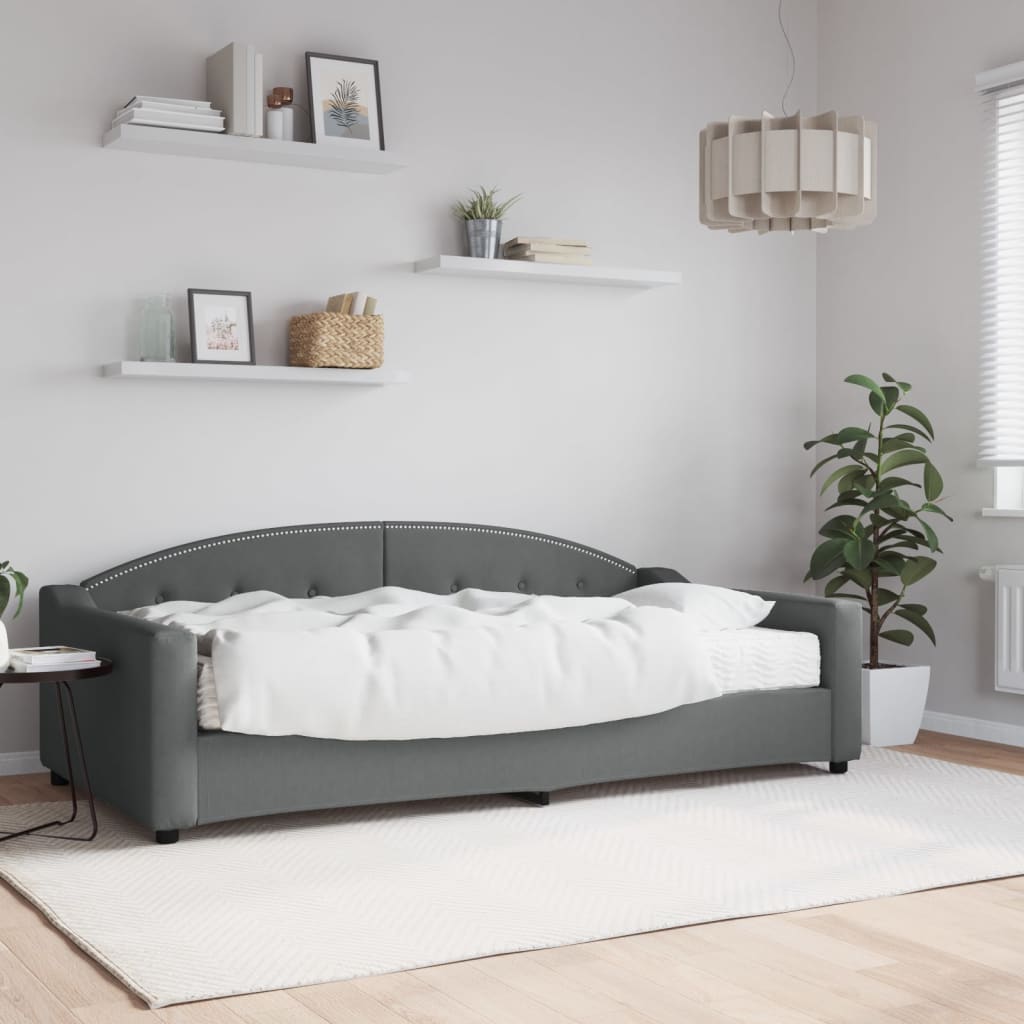 Lit de jour avec matelas gris foncé 100x200 cm tissu - XIOS