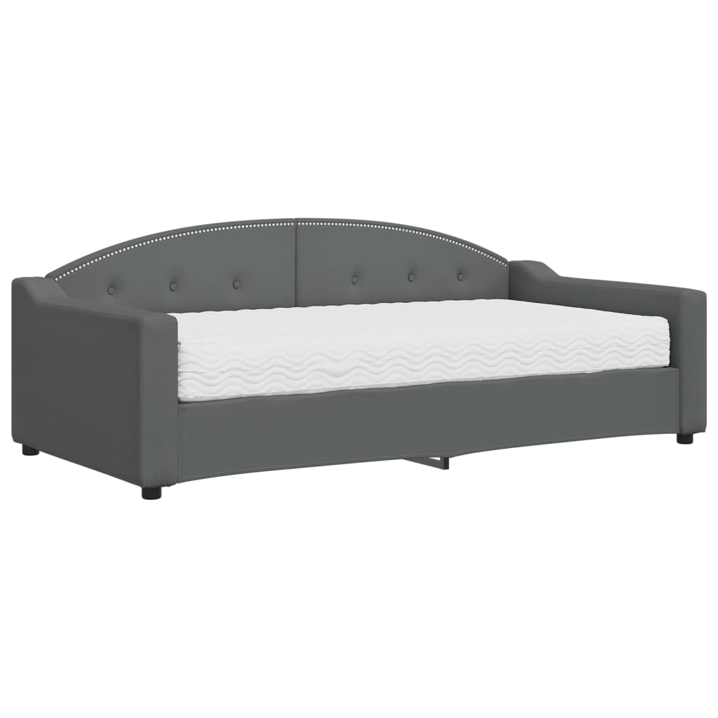 Lit de jour avec matelas gris foncé 90x190 cm tissu - XIOS