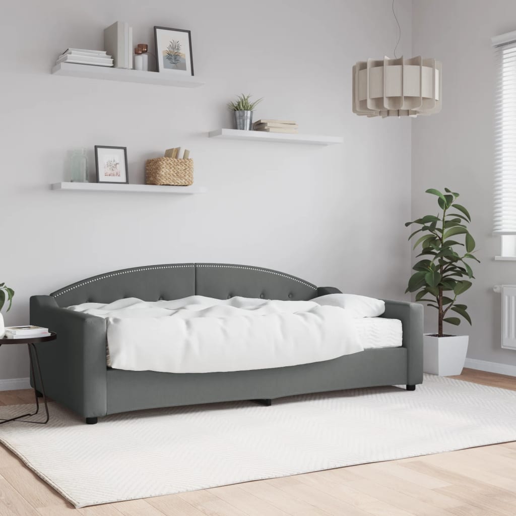 Lit de jour avec matelas gris foncé 90x190 cm tissu - XIOS