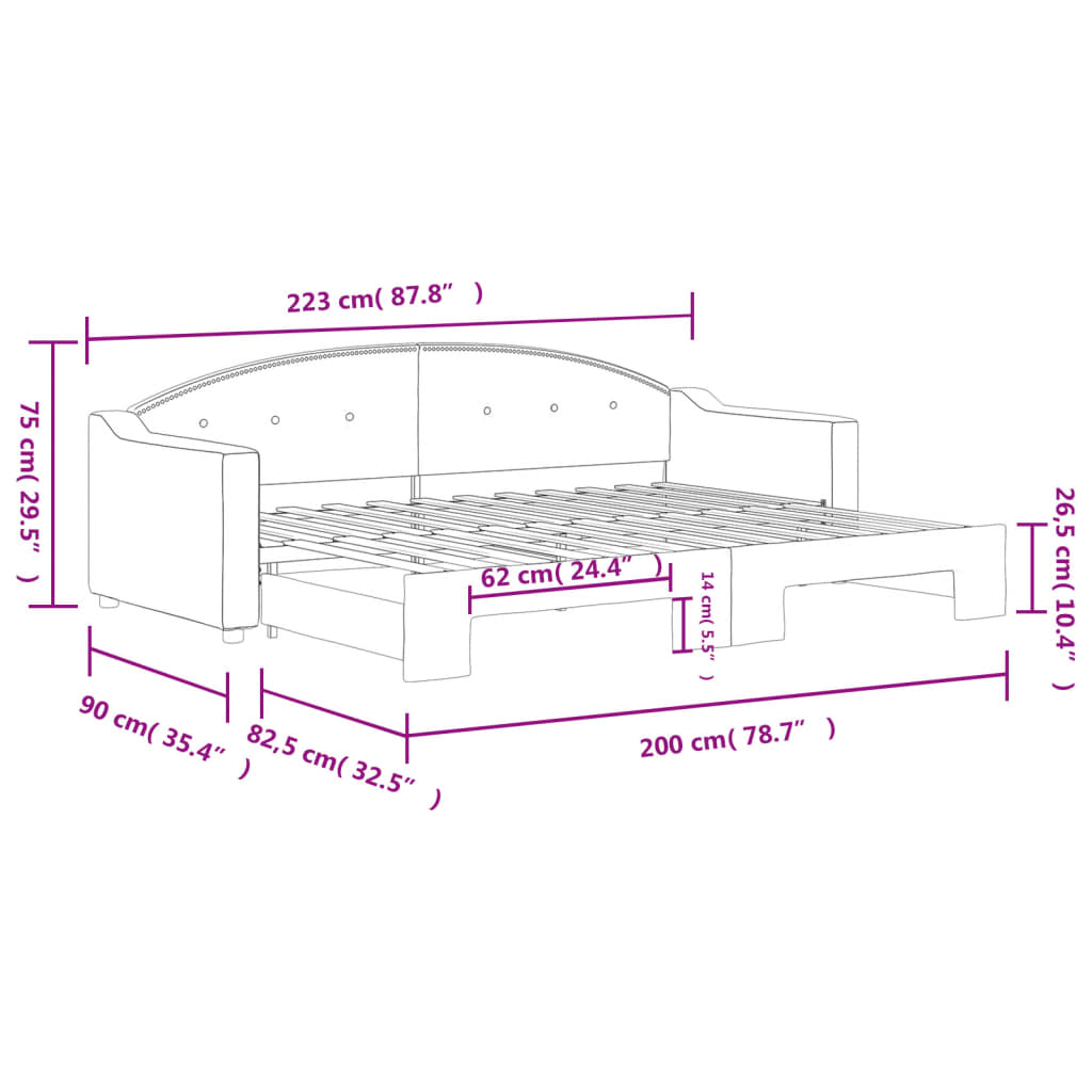 Lit de jour avec gigogne sans matelas gris clair 80x200 cm - XIOS