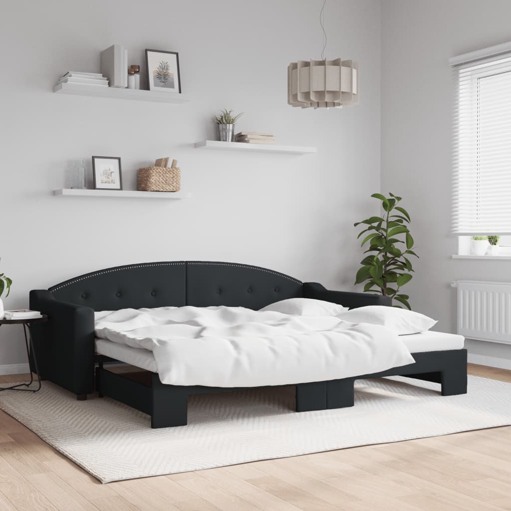 Lit de jour avec gigogne sans matelas noir 90x200 cm