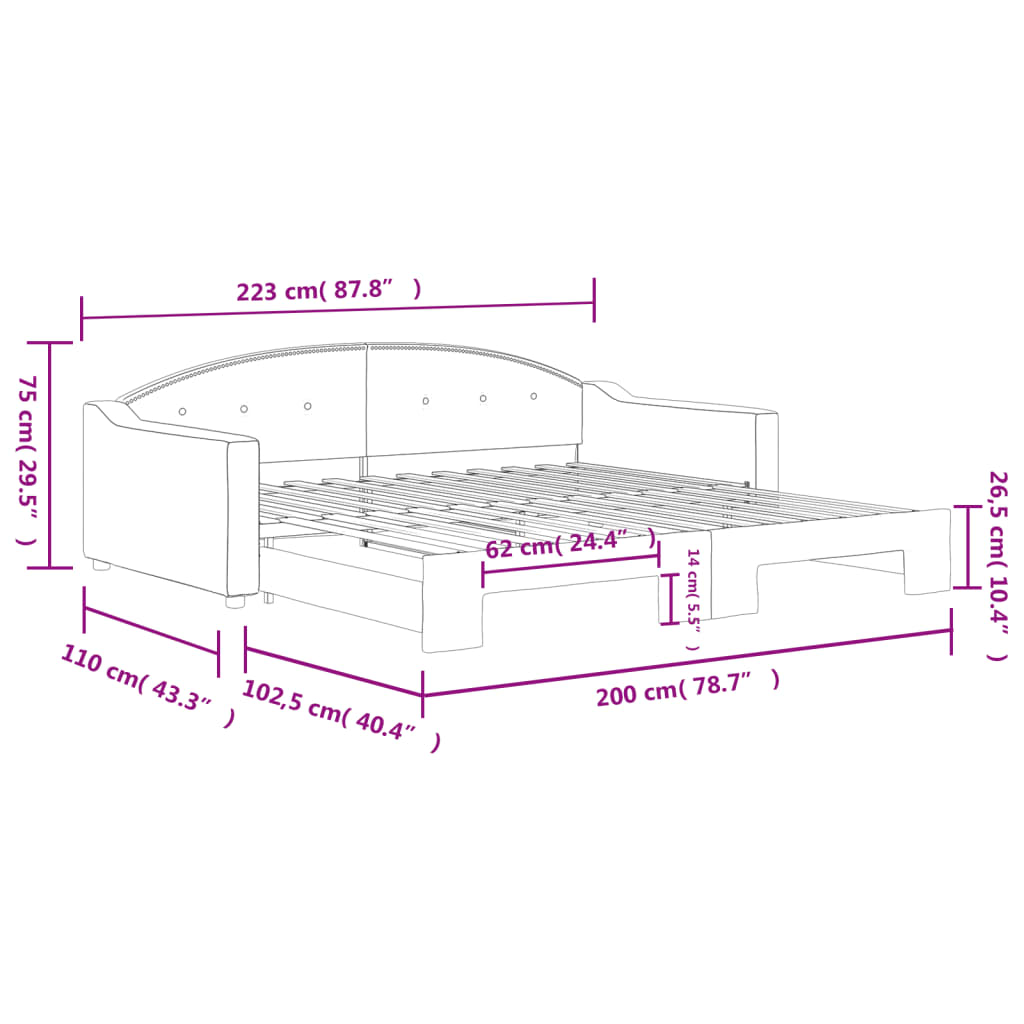 Lit de jour avec gigogne sans matelas gris clair 100x200 cm - XIOS