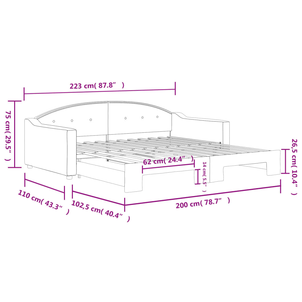 Lit de jour avec gigogne sans matelas gris foncé 100x200 cm - XIOS